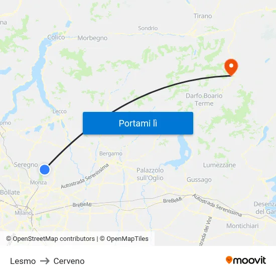 Lesmo to Cerveno map