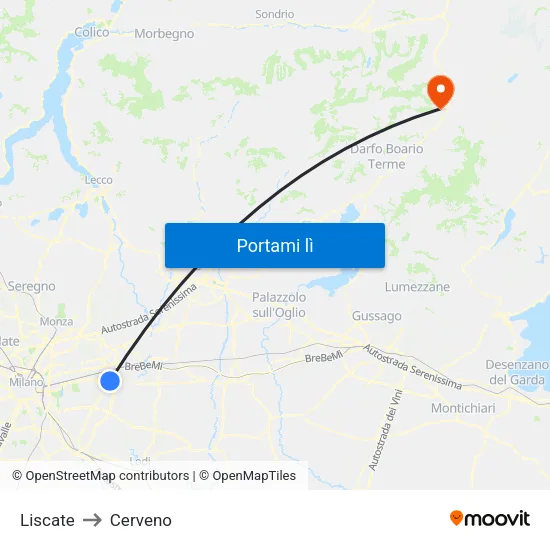 Liscate to Cerveno map