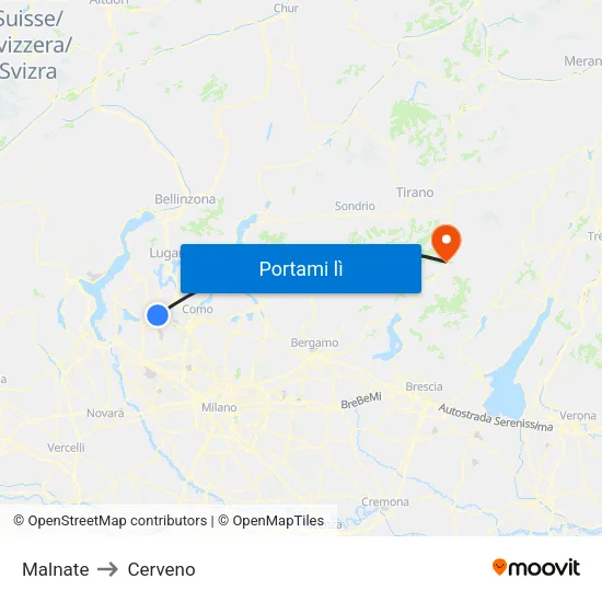 Malnate to Cerveno map