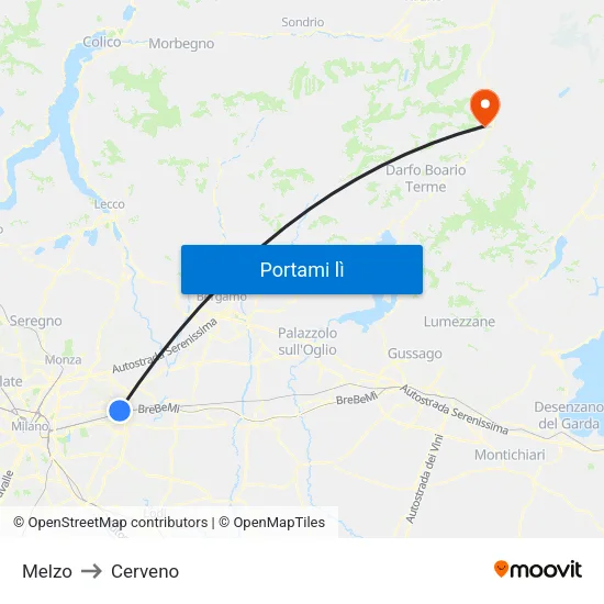 Melzo to Cerveno map