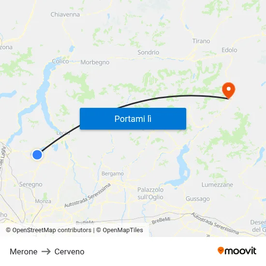 Merone to Cerveno map