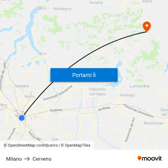 Milano to Cerveno map
