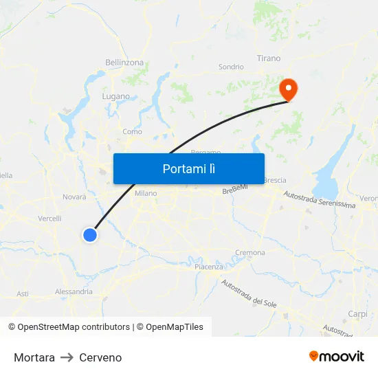 Mortara to Cerveno map