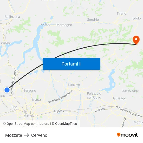 Mozzate to Cerveno map