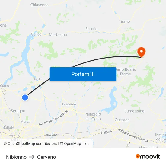 Nibionno to Cerveno map