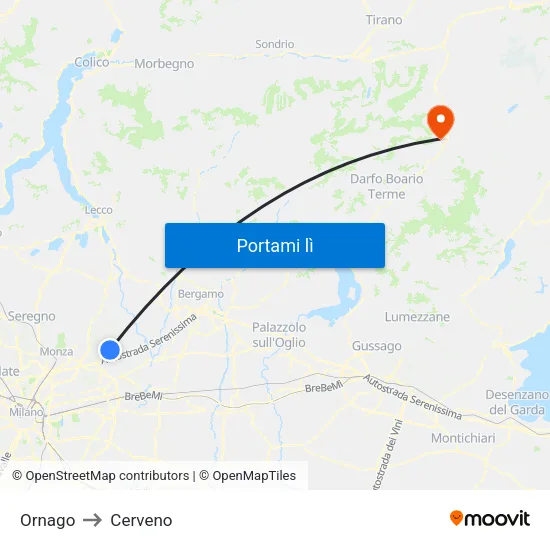 Ornago to Cerveno map