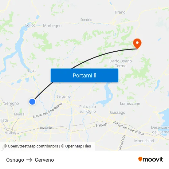 Osnago to Cerveno map