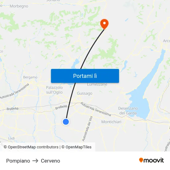 Pompiano to Cerveno map