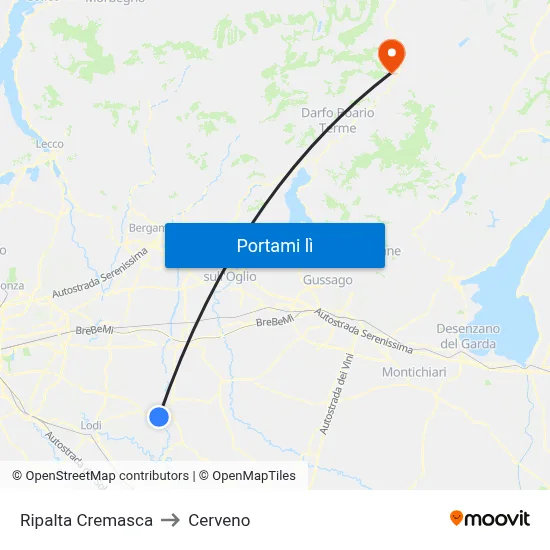 Ripalta Cremasca to Cerveno map