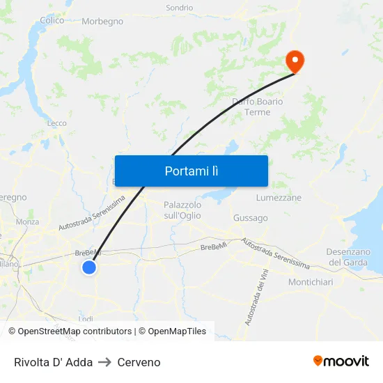 Rivolta D' Adda to Cerveno map