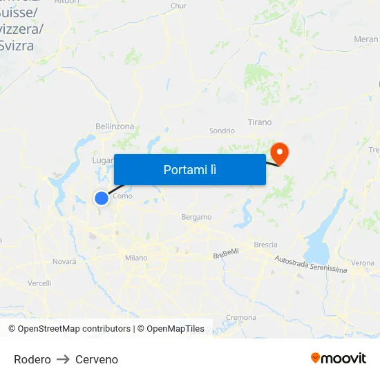 Rodero to Cerveno map