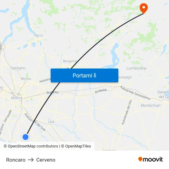 Roncaro to Cerveno map