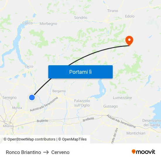 Ronco Briantino to Cerveno map