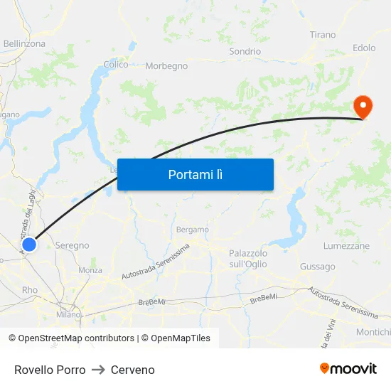 Rovello Porro to Cerveno map