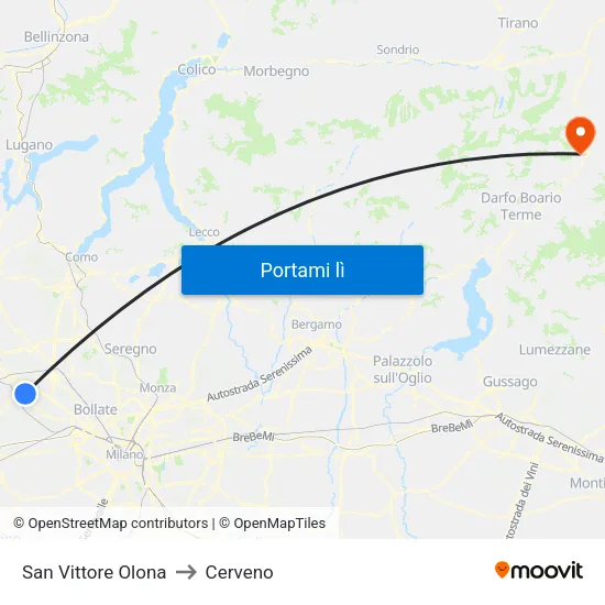 San Vittore Olona to Cerveno map
