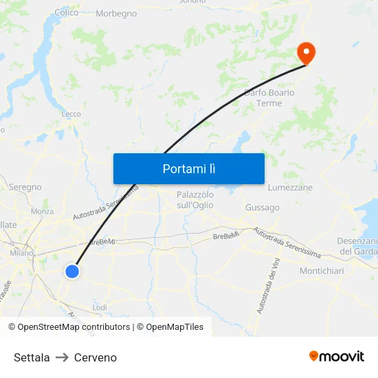 Settala to Cerveno map