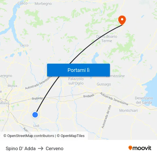 Spino D' Adda to Cerveno map