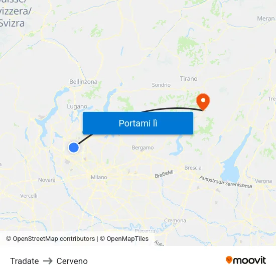 Tradate to Cerveno map