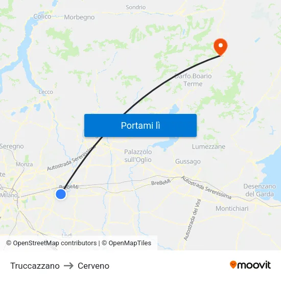 Truccazzano to Cerveno map
