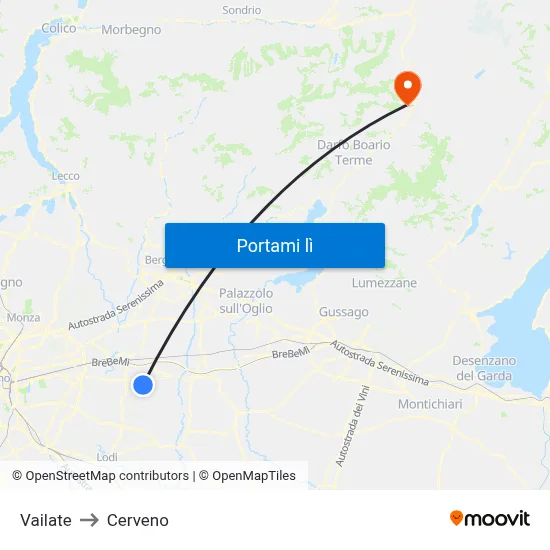 Vailate to Cerveno map
