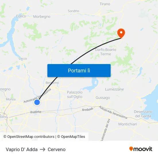 Vaprio D' Adda to Cerveno map