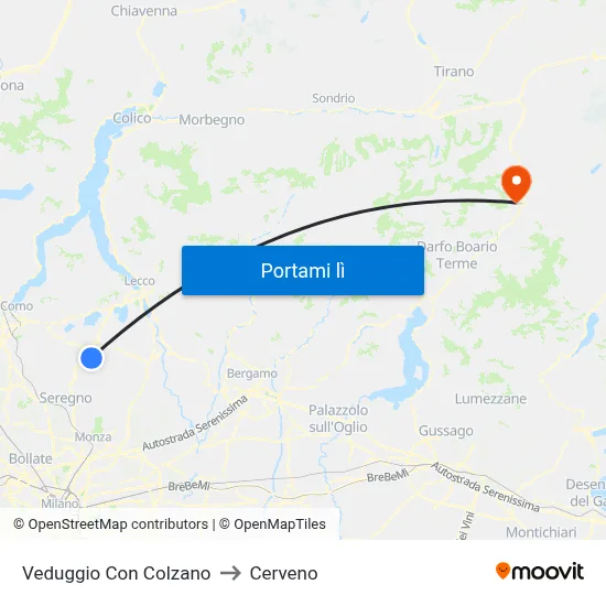 Veduggio Con Colzano to Cerveno map