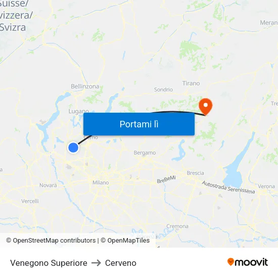 Venegono Superiore to Cerveno map