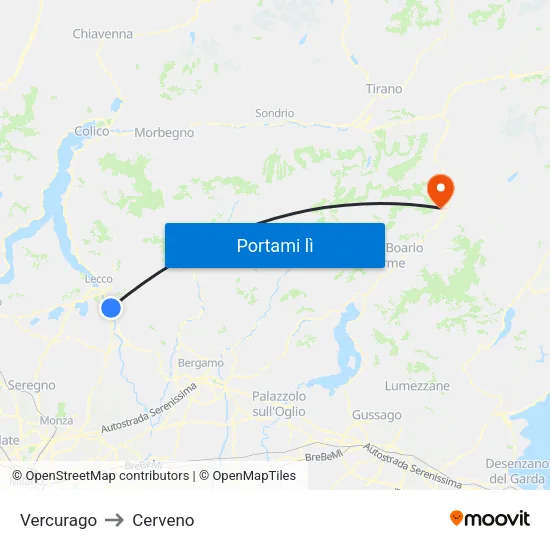 Vercurago to Cerveno map