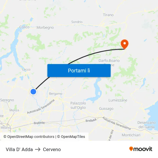 Villa D' Adda to Cerveno map