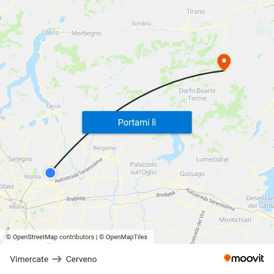 Vimercate to Cerveno map