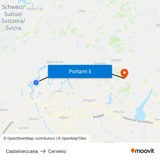 Castelveccana to Cerveno map