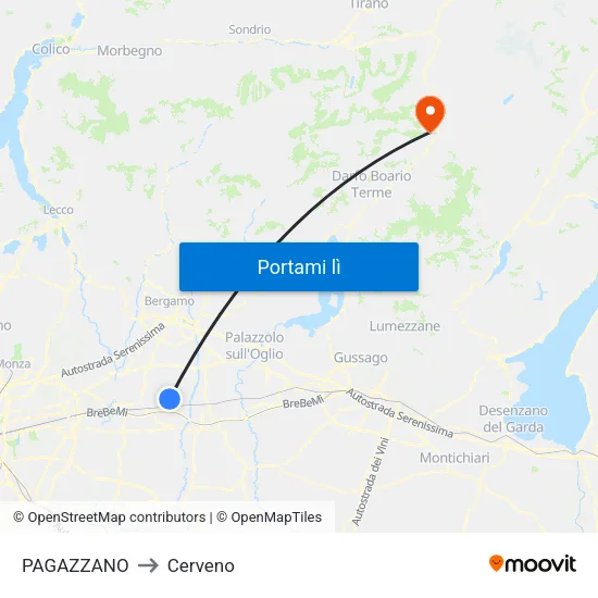 PAGAZZANO to Cerveno map