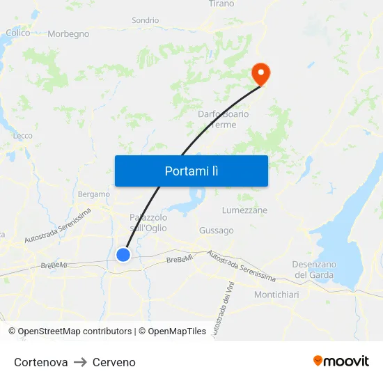 Cortenova to Cerveno map