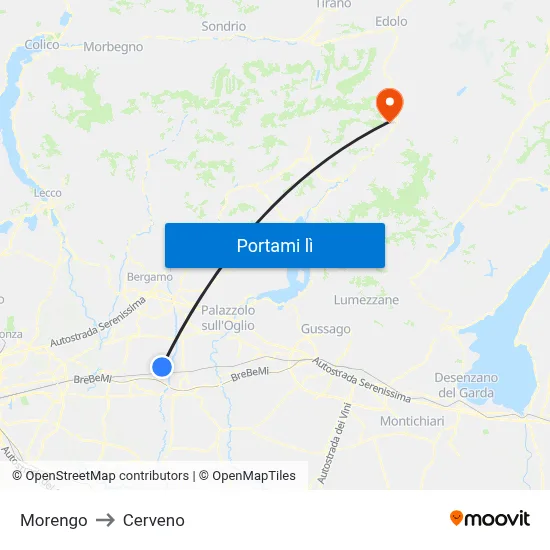Morengo to Cerveno map