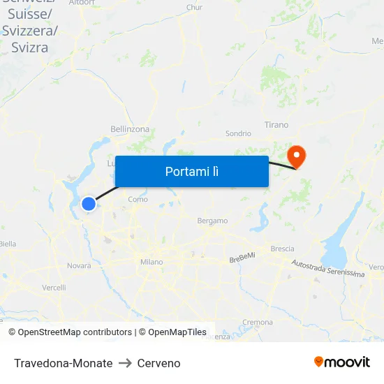 Travedona-Monate to Cerveno map