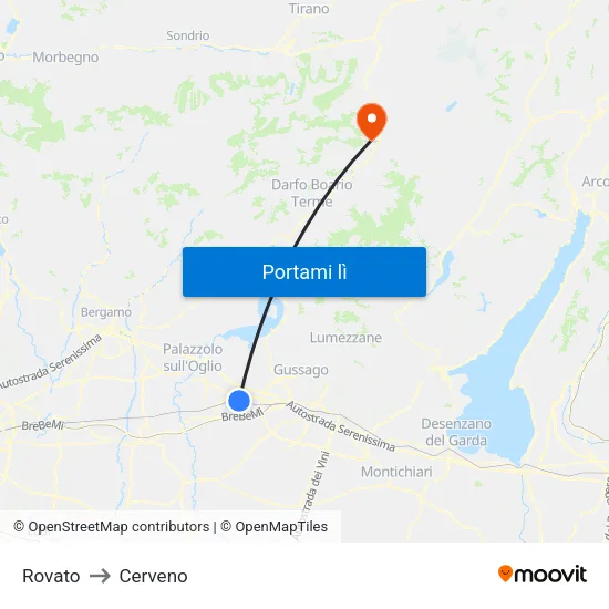 Rovato to Cerveno map