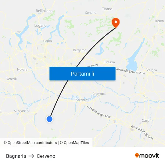 Bagnaria to Cerveno map