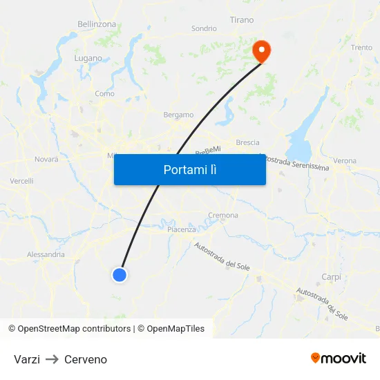 Varzi to Cerveno map