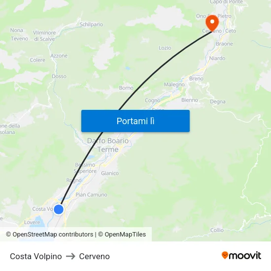 Costa Volpino to Cerveno map