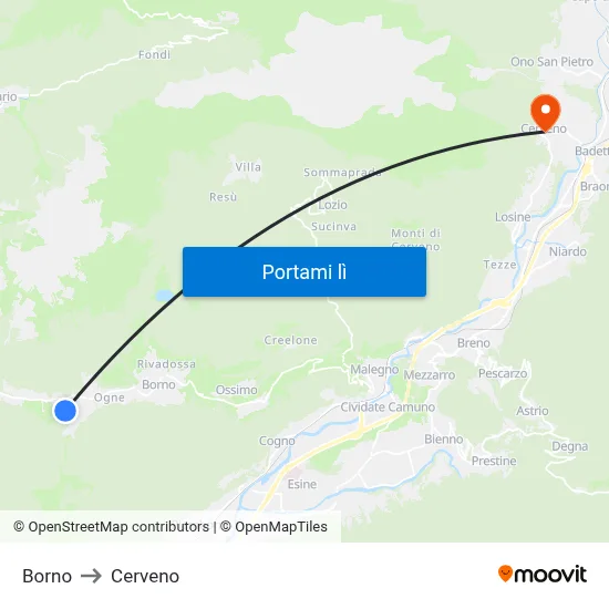Borno to Cerveno map