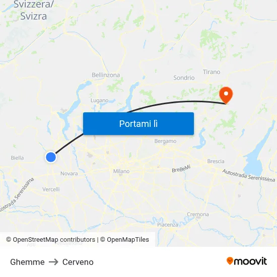 Ghemme to Cerveno map