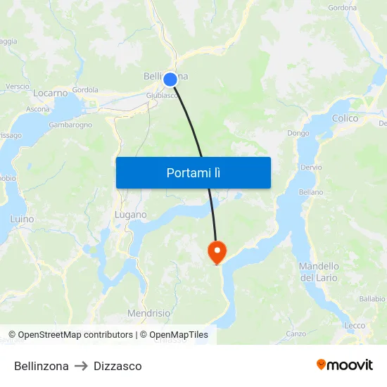 Bellinzona to Dizzasco map