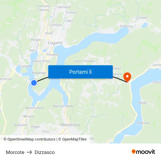 Morcote to Dizzasco map