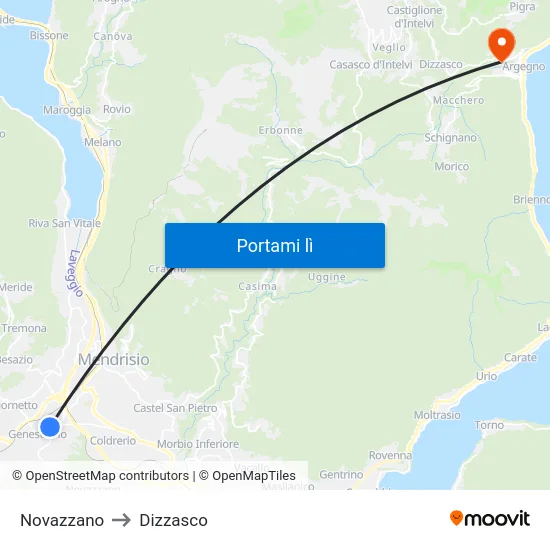 Novazzano to Dizzasco map