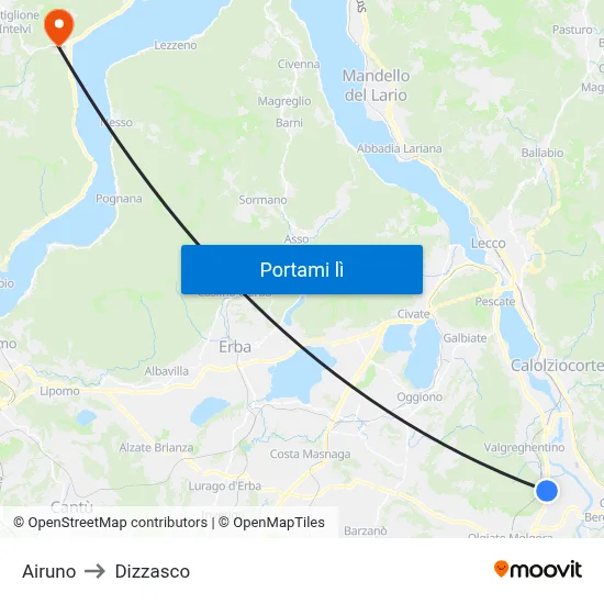Airuno to Dizzasco map