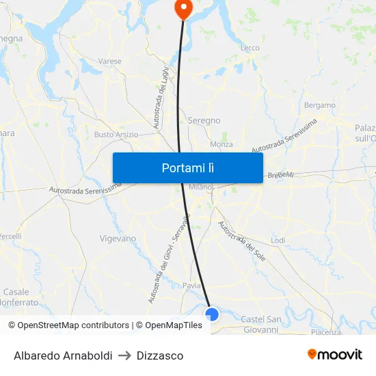 Albaredo Arnaboldi to Dizzasco map