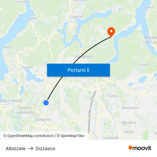 Albizzate to Dizzasco map