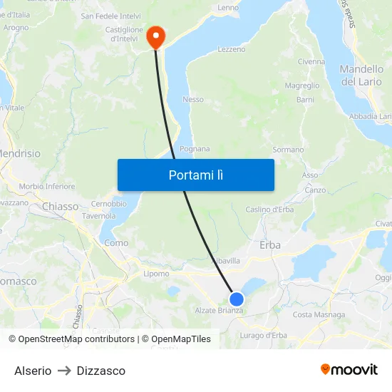 Alserio to Dizzasco map