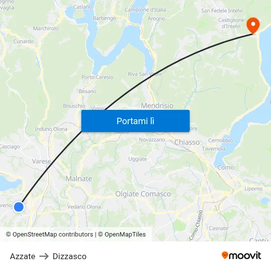 Azzate to Dizzasco map