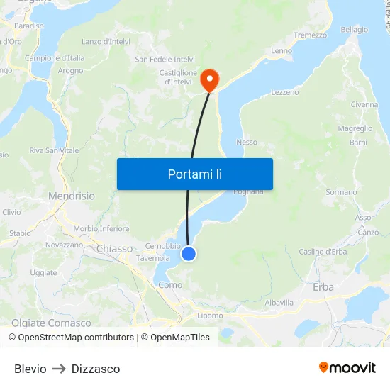 Blevio to Dizzasco map